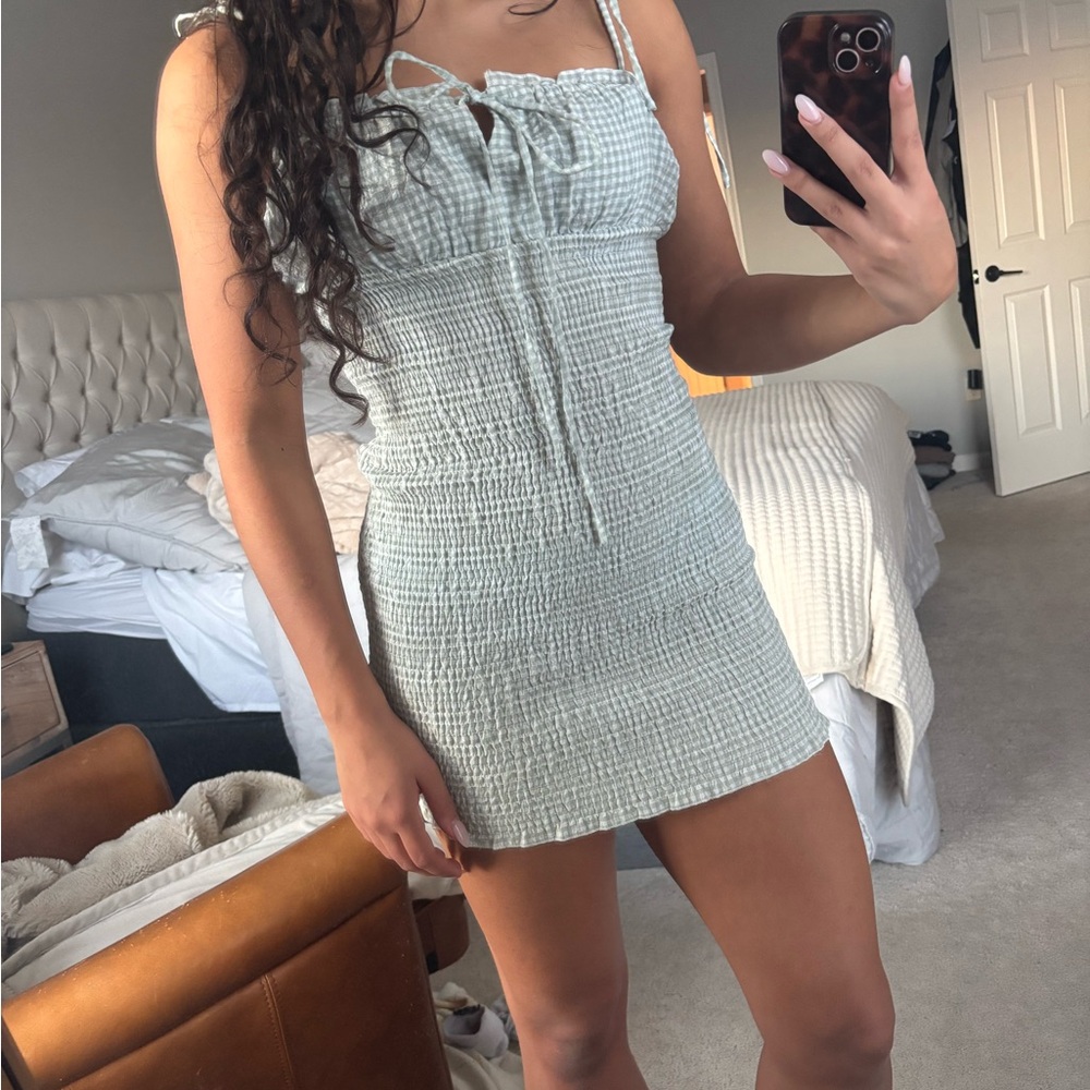 Princess Polly Light Green gingham Mini Dress